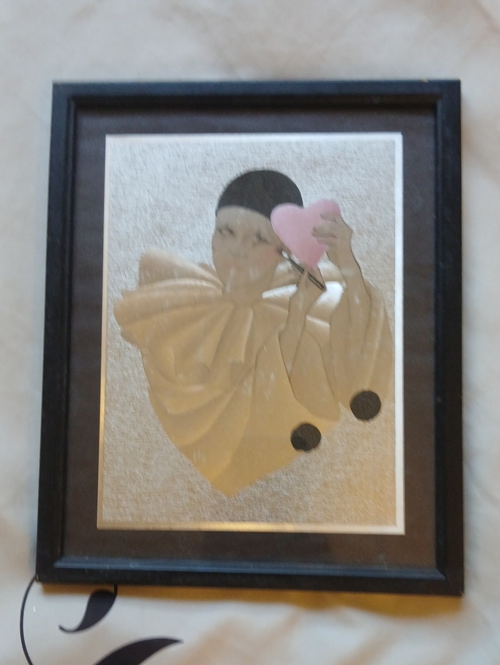 Framed Pierrot Clown Wall Art with Pink Heart